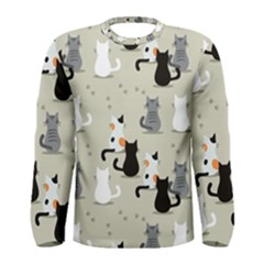 Cute Cat Seamless Pattern Men s Long Sleeve Tee