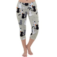 Cute Cat Seamless Pattern Capri Yoga Leggings by Vaneshart