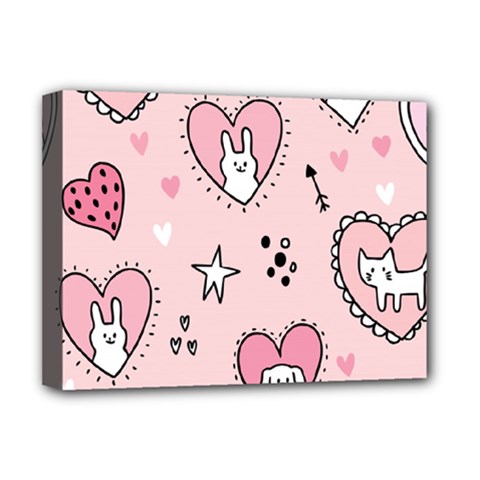 Cartoon Cute Valentines Day Doodle Heart Love Flower Seamless Pattern Vector Deluxe Canvas 16  x 12  (Stretched) 