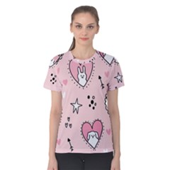 Cartoon Cute Valentines Day Doodle Heart Love Flower Seamless Pattern Vector Women s Cotton Tee