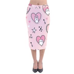 Cartoon Cute Valentines Day Doodle Heart Love Flower Seamless Pattern Vector Velvet Midi Pencil Skirt