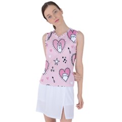 Cartoon Cute Valentines Day Doodle Heart Love Flower Seamless Pattern Vector Women s Sleeveless Sports Top by Vaneshart