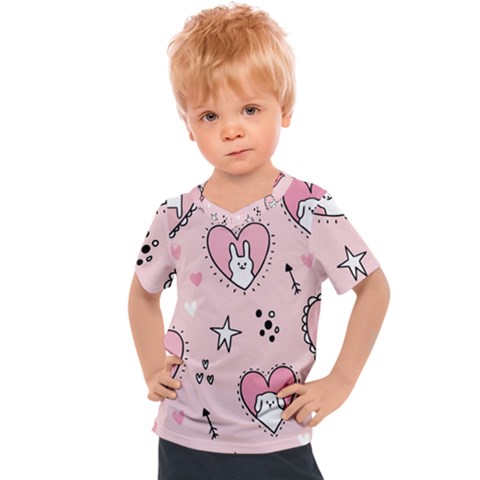 Cartoon Cute Valentines Day Doodle Heart Love Flower Seamless Pattern Vector Kids  Sports Tee by Vaneshart