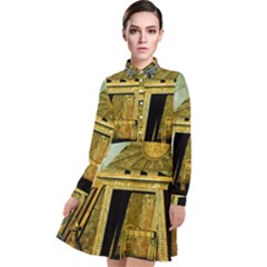 Awesome Steampunk Pyramid In The Night Long Sleeve Chiffon Shirt Dress by FantasyWorld7