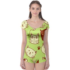 Cute Hand Drawn Cat Seamless Pattern Boyleg Leotard  by Vaneshart