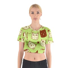 Cute Hand Drawn Cat Seamless Pattern Cotton Crop Top