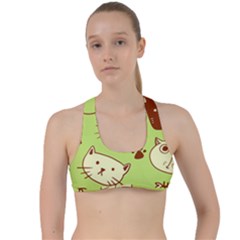 Cute Hand Drawn Cat Seamless Pattern Criss Cross Racerback Sports Bra by Vaneshart