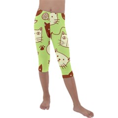 Cute Hand Drawn Cat Seamless Pattern Kids  Lightweight Velour Capri Leggings 