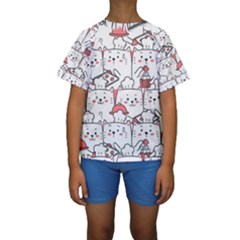 Cute Cat Chef Cooking Seamless Pattern Cartoon Kids  Short Sleeve Swimwear by Vaneshart