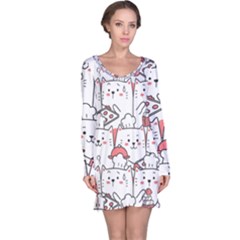 Cute Cat Chef Cooking Seamless Pattern Cartoon Long Sleeve Nightdress