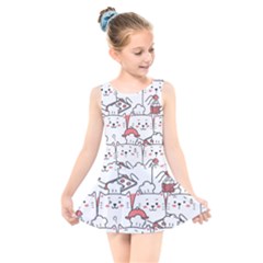 Cute Cat Chef Cooking Seamless Pattern Cartoon Kids  Skater Dress Swimsuit