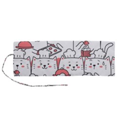 Cute Cat Chef Cooking Seamless Pattern Cartoon Roll Up Canvas Pencil Holder (m) by Vaneshart