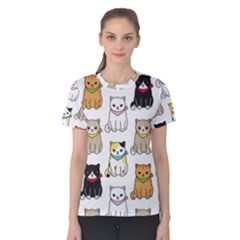 Cat Kitten Seamless Pattern Women s Cotton Tee