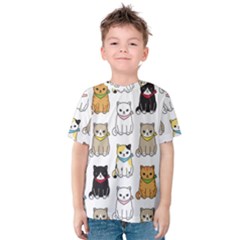 Cat Kitten Seamless Pattern Kids  Cotton Tee