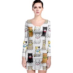 Cat Kitten Seamless Pattern Long Sleeve Bodycon Dress