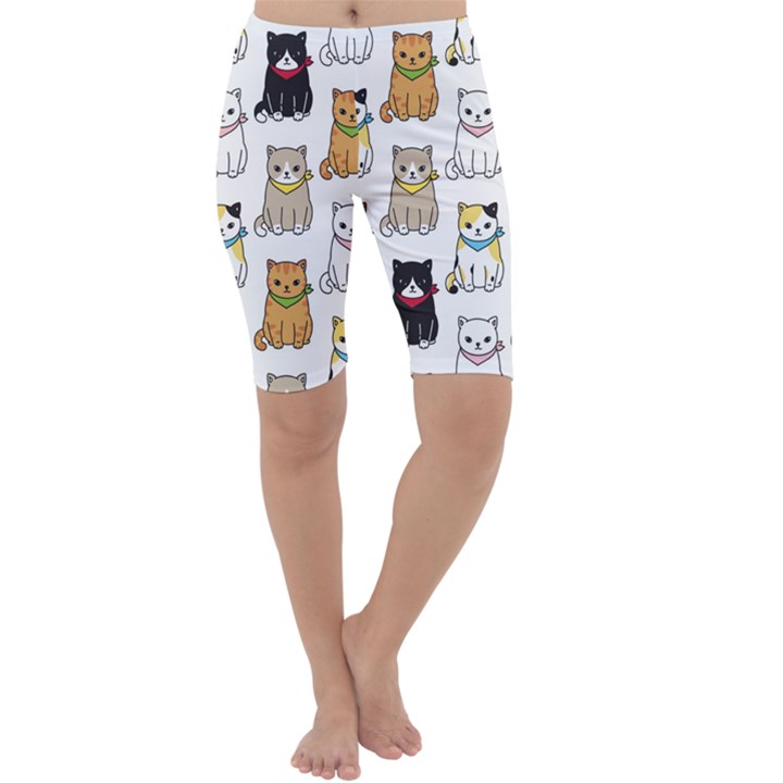 Cat Kitten Seamless Pattern Cropped Leggings 