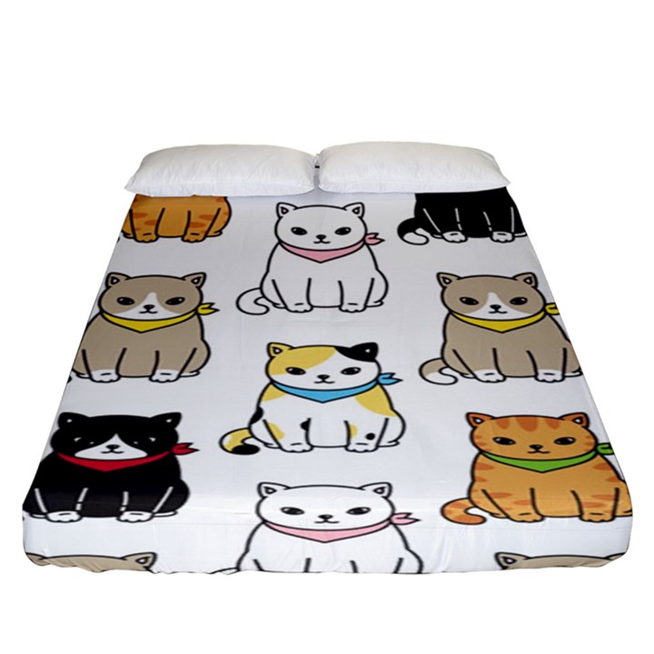 Cat Kitten Seamless Pattern Fitted Sheet (King Size)