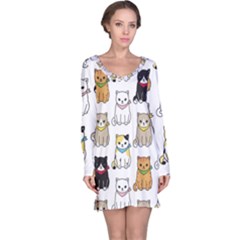 Cat Kitten Seamless Pattern Long Sleeve Nightdress