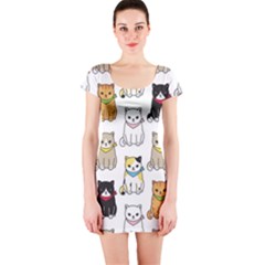 Cat Kitten Seamless Pattern Short Sleeve Bodycon Dress