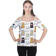 Cat Kitten Seamless Pattern Cutout Shoulder Tee