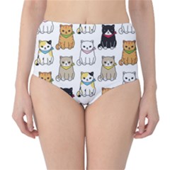 Cat Kitten Seamless Pattern Classic High-Waist Bikini Bottoms