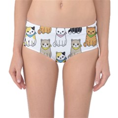 Cat Kitten Seamless Pattern Mid-Waist Bikini Bottoms