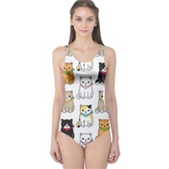 Cat Kitten Seamless Pattern One Piece Swimsuit