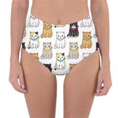 Cat Kitten Seamless Pattern Reversible High-Waist Bikini Bottoms