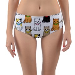 Cat Kitten Seamless Pattern Reversible Mid-Waist Bikini Bottoms