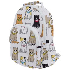 Cat Kitten Seamless Pattern Rounded Multi Pocket Backpack