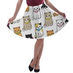 Cat Kitten Seamless Pattern A-line Skater Skirt