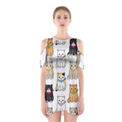 Cat Kitten Seamless Pattern Shoulder Cutout One Piece Dress