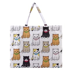 Cat Kitten Seamless Pattern Zipper Large Tote Bag