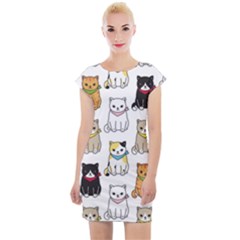Cat Kitten Seamless Pattern Cap Sleeve Bodycon Dress