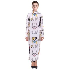 Cat Kitten Seamless Pattern Turtleneck Maxi Dress