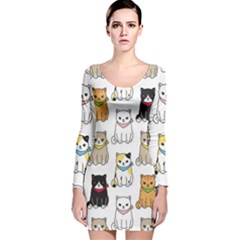 Cat Kitten Seamless Pattern Long Sleeve Velvet Bodycon Dress