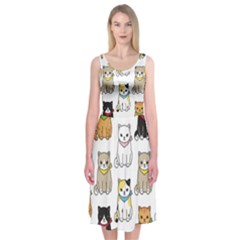 Cat Kitten Seamless Pattern Midi Sleeveless Dress