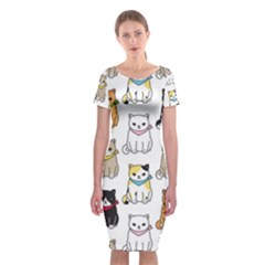 Cat Kitten Seamless Pattern Classic Short Sleeve Midi Dress