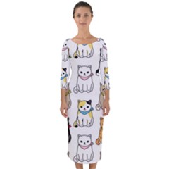 Cat Kitten Seamless Pattern Quarter Sleeve Midi Bodycon Dress