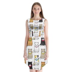 Cat Kitten Seamless Pattern Sleeveless Chiffon Dress  