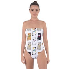Cat Kitten Seamless Pattern Tie Back One Piece Swimsuit