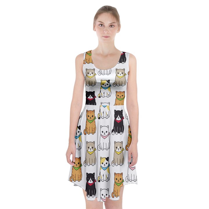 Cat Kitten Seamless Pattern Racerback Midi Dress