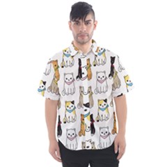 Cat Kitten Seamless Pattern Men s Short Sleeve Shirt