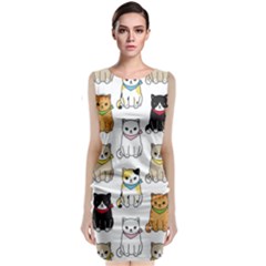 Cat Kitten Seamless Pattern Sleeveless Velvet Midi Dress