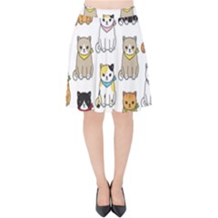 Cat Kitten Seamless Pattern Velvet High Waist Skirt