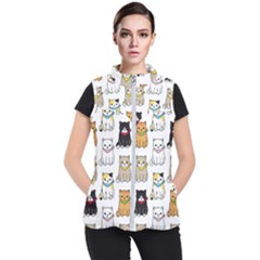 Cat Kitten Seamless Pattern Women s Puffer Vest