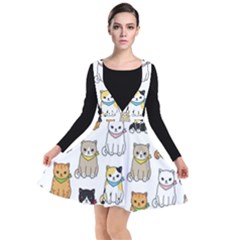 Cat Kitten Seamless Pattern Plunge Pinafore Dress