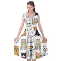 Cat Kitten Seamless Pattern Cap Sleeve Wrap Front Dress