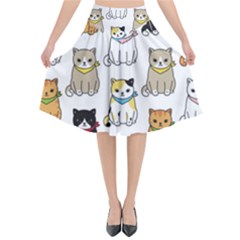 Cat Kitten Seamless Pattern Flared Midi Skirt