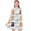 Cat Kitten Seamless Pattern Halter Neckline Chiffon Dress  View1